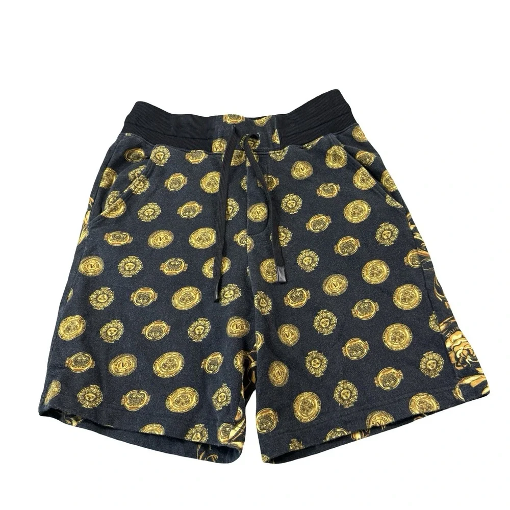 Versace Jeans Couture Black Gold Medallion Sweatshorts Mens Small 72GAD3B1